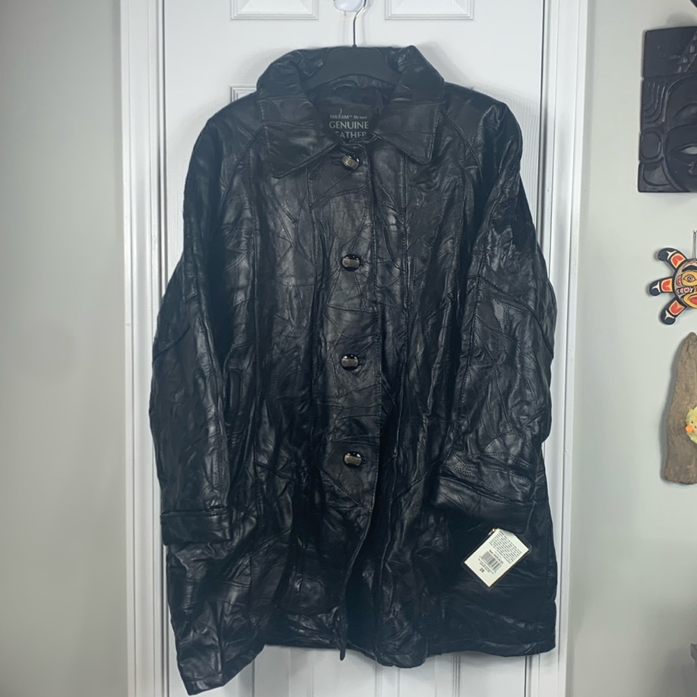NWT Maxam Brand Genuine leather black Italian Mosaic Top Grain Lambskin coat 2X